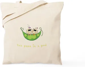 CafePress Two Peas In A PodGirl/Girl Tote Bag Reusable Natural Beige Canvas Shopping Bag