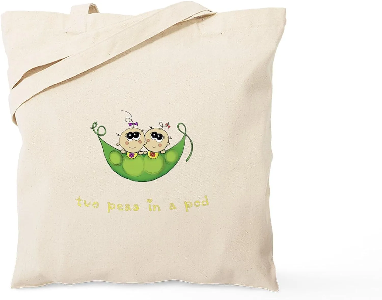 CafePress Two Peas In A PodGirl/Girl Tote Bag Reusable Natural Beige Canvas Shopping Bag