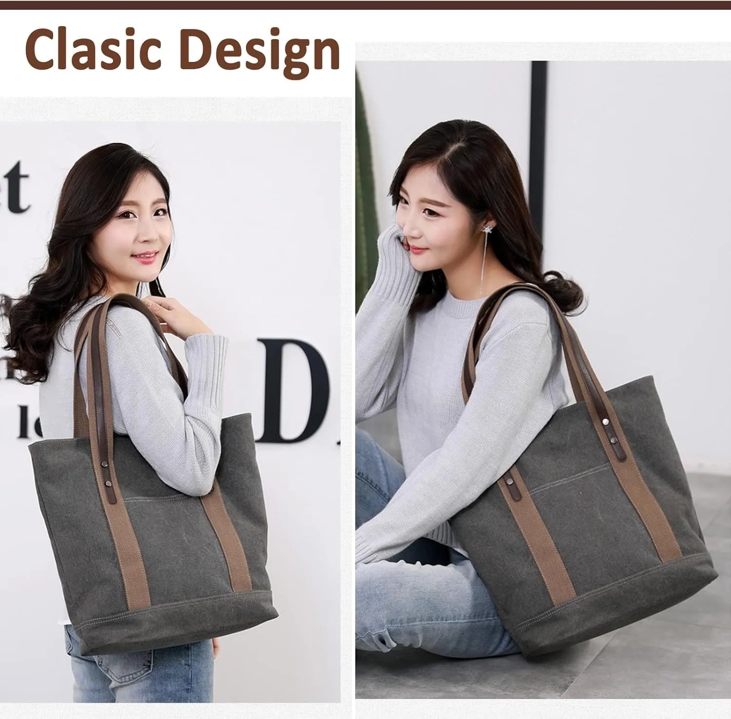 Canvas Tote Bag for Women Casual Shoulder Tote for Lady Hobo Cloth Handbag for Office, Shopping, Vacation, Travel