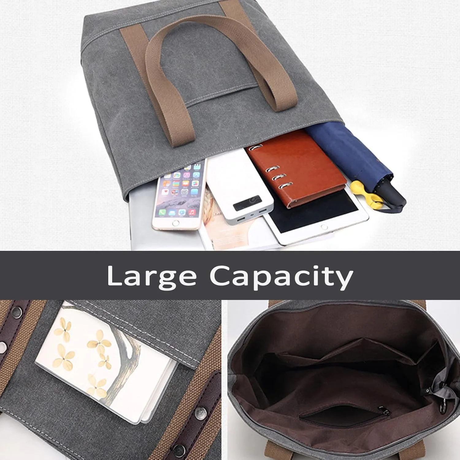 Canvas Tote Bag for Women Casual Shoulder Tote for Lady Hobo Cloth Handbag for Office, Shopping, Vacation, Travel