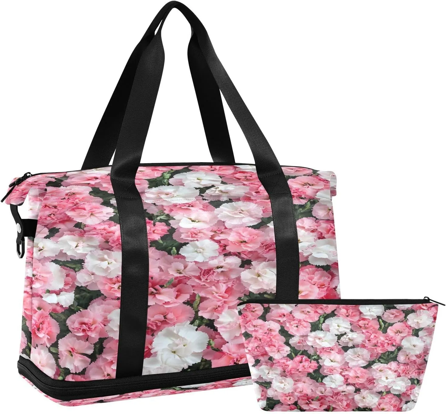Carnations in Full Bloom Sports Gym Bag with Waterproof Dry Wet Pocket, Travel Duffel Bag for Women MenWorkout Bag Fits Yoga, Swimming
