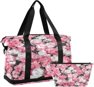 Carnations in Full Bloom Sports Gym Bag with Waterproof Dry Wet Pocket, Travel Duffel Bag for Women MenWorkout Bag Fits Yoga, Swimming