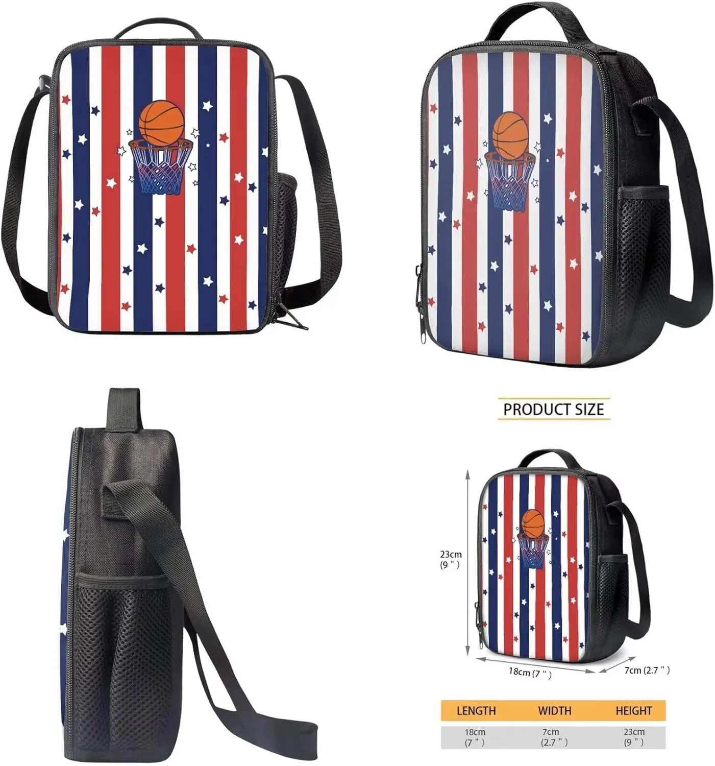 Cartoon Basketball 3Pcs Kids Backpack Set School Bag for Boys 6-8 Years Old Student Teens Big Capacity 15 inch School Bookbag for Kindergarten Primary Elementary Middle School