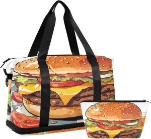 Cartoon Burger2 Sports Gym Bag with Waterproof Dry Wet Pocket, Travel Duffel Bag for Women MenWorkout Bag Fits Yoga, Swimming