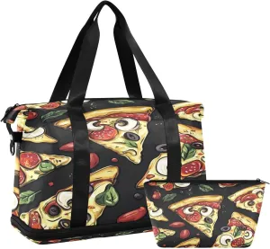 Cartoon Pizza Slices (1) Sports Gym Bag with Waterproof Dry Wet Pocket, Travel Duffel Bag for Women MenWorkout Bag Fits Yoga, Swimming
