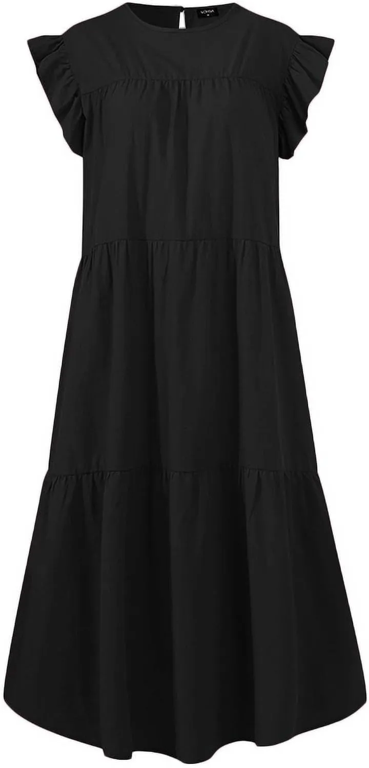 Casual Dresses for Women, 2023 Women's Summer Dress, Beach Ruffle Mini Dress Short Babydoll Dress Flowy Dress