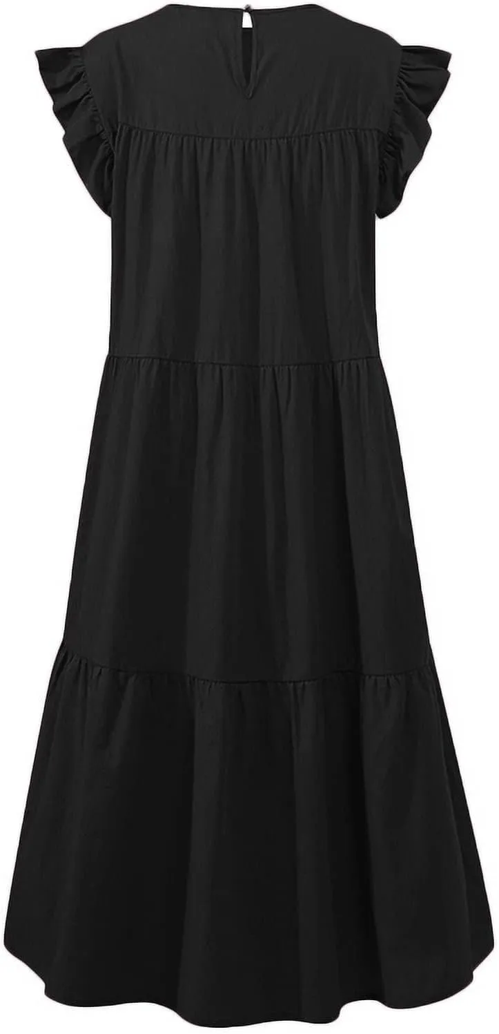Casual Dresses for Women, 2023 Women's Summer Dress, Beach Ruffle Mini Dress Short Babydoll Dress Flowy Dress