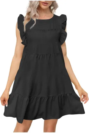 Casual Dresses for Women, 2023 Women's Summer Dress, Beach Ruffle Mini Dress Short Babydoll Dress Flowy Dress