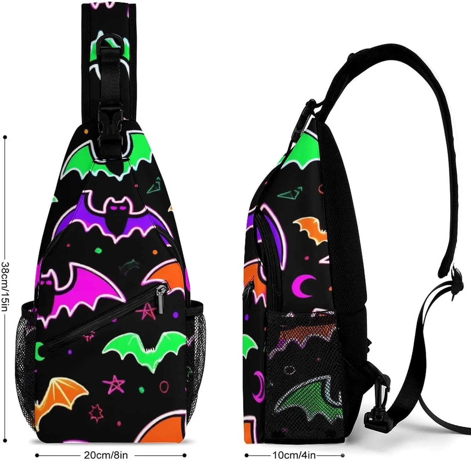 Casual Halloween Goth Bat Gothic Moon Star Crossbody Bags, Large Capacity Travel Hiking Chest Backpack Shoulder Pack Sling Bag for Men Women Running, Shopping