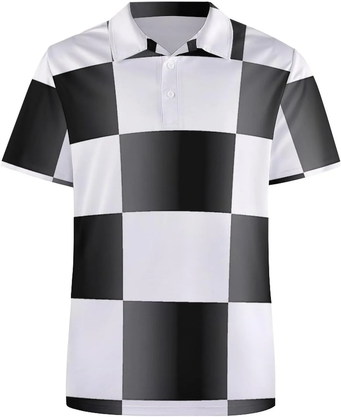 Checkered Mens Short Sleeve Polo Shirts Straight Sports Golf Tennis T-Shirt Quick Dry Long Top