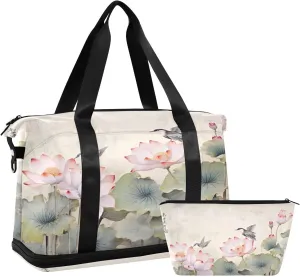 Chinese Hummingbirds Floral Sports Gym Bag with Waterproof Dry Wet Pocket, Travel Duffel Bag for Women MenWorkout Bag Fits Yoga, Swimming
