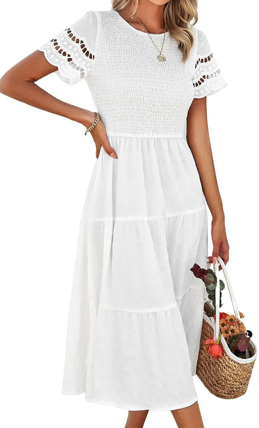 chouyatou Women's 2024 Spring Summer Solid Color Elegant Dresses Crewneck Cut Out Maxi Dress