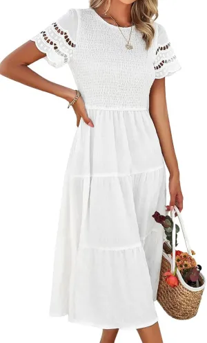 chouyatou Women's 2024 Spring Summer Solid Color Elegant Dresses Crewneck Cut Out Maxi Dress