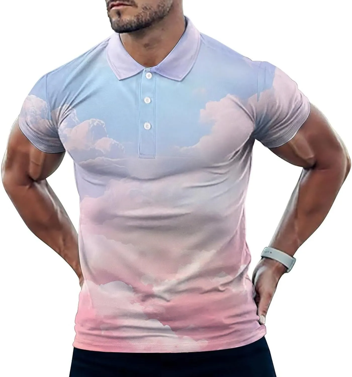 Clouds Mens Short Sleeve Polo Shirts Straight Sports Golf Tennis T-Shirt Quick Dry Long Top