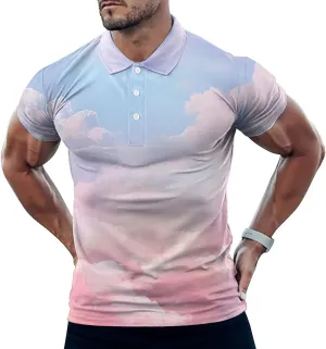 Clouds Mens Short Sleeve Polo Shirts Straight Sports Golf Tennis T-Shirt Quick Dry Long Top