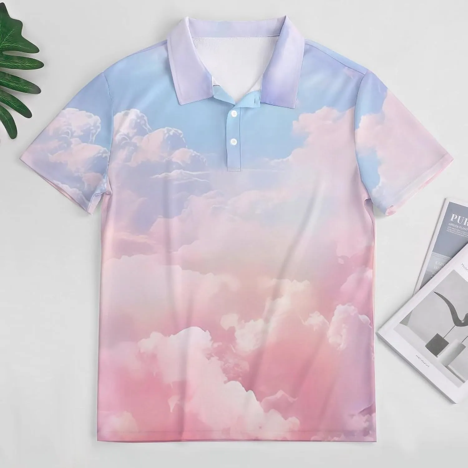 Clouds Mens Short Sleeve Polo Shirts Straight Sports Golf Tennis T-Shirt Quick Dry Long Top