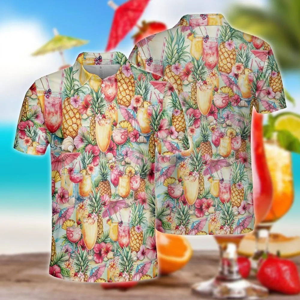 Cocktail Polo Shirts For Men - Drinking Lover Stylish Mens Goft Shirt Casual Short Sleeve Button Down Outfit Set 49