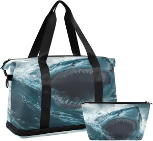Coikll_big Mouth Shark (2) Sports Gym Bag with Waterproof Dry Wet Pocket, Travel Duffel Bag for Women MenWorkout Bag Fits Yoga, Swimming
