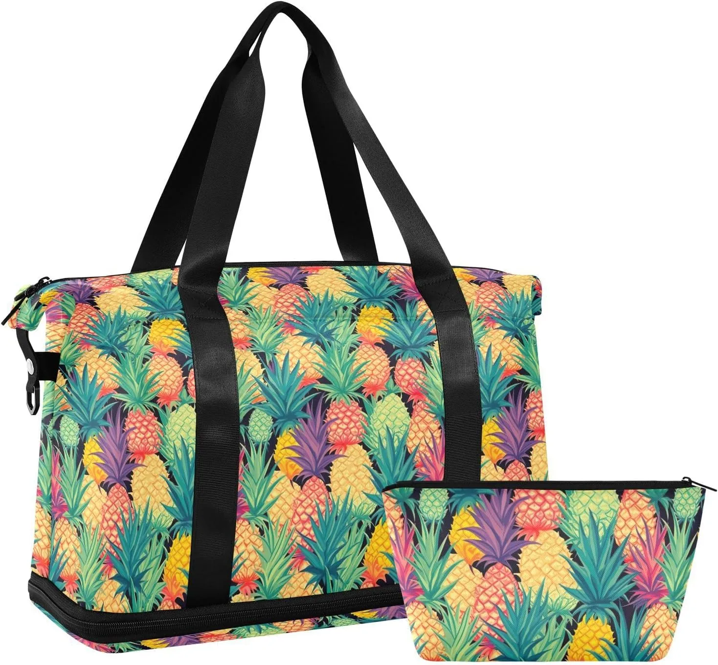 Colorful Pineapples Sports Gym Bag with Waterproof Dry Wet Pocket, Travel Duffel Bag for Women MenWorkout Bag Fits Yoga, Swimming