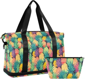 Colorful Pineapples Sports Gym Bag with Waterproof Dry Wet Pocket, Travel Duffel Bag for Women MenWorkout Bag Fits Yoga, Swimming
