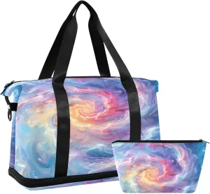 Colorful Swirl Sports Gym Bag with Waterproof Dry Wet Pocket, Travel Duffel Bag for Women MenWorkout Bag Fits Yoga, Swimming