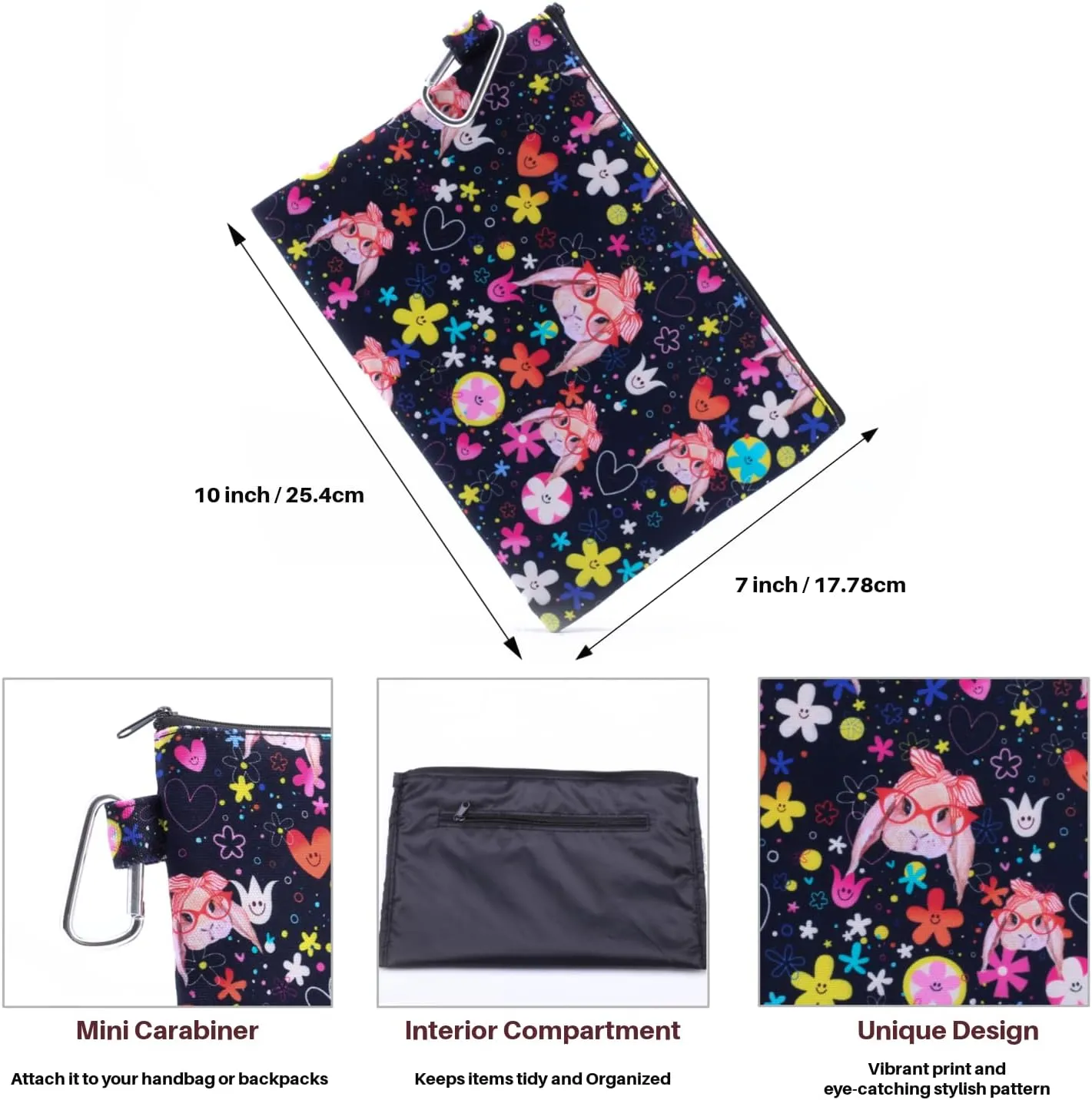 CowCow Cosmetic Organizer Floral Cute Rabbit Kawaii Large Canvas Cosmetic Bag