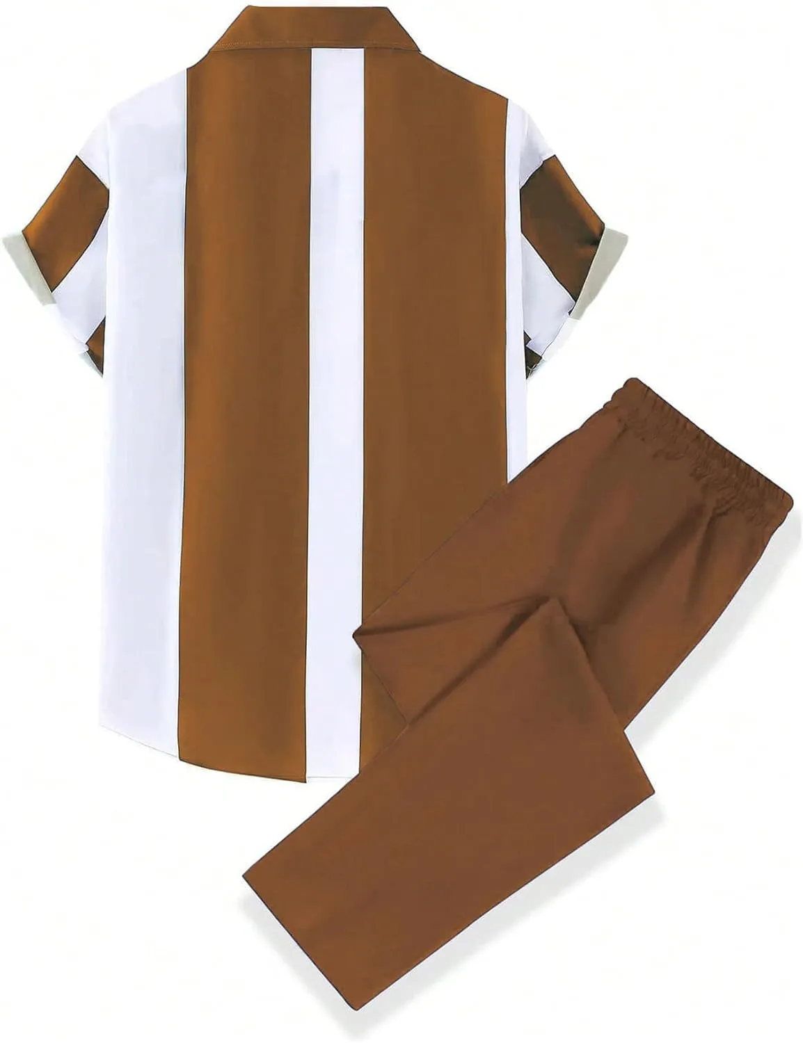 COZYEASE Men's 2 Piece Outfits Colorblock Short Sleeve Button Down Shirt and Drawstring Waist Pants Set