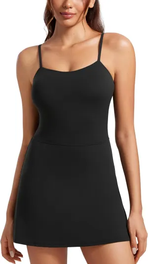 CRZ YOGA Womens Butterluxe Tennis Dress Spaghetti Strap Casual Athletic Sports Outfits with Built-in Shorts and Bras