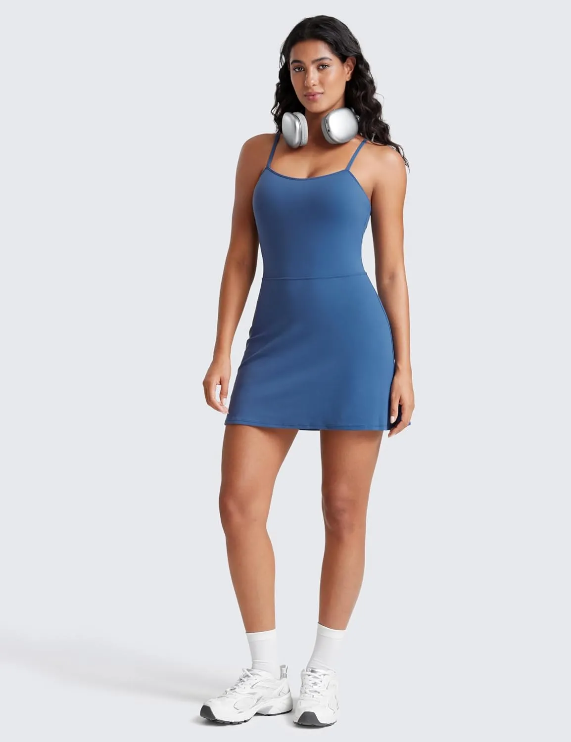 CRZ YOGA Womens Butterluxe Tennis Dress Spaghetti Strap Casual Athletic Sports Outfits with Built-in Shorts and Bras