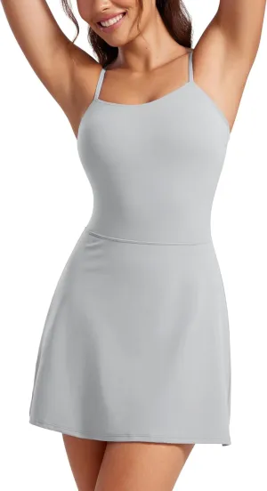 CRZ YOGA Womens Butterluxe Tennis Dress Spaghetti Strap Casual Athletic Sports Outfits with Built-in Shorts and Bras