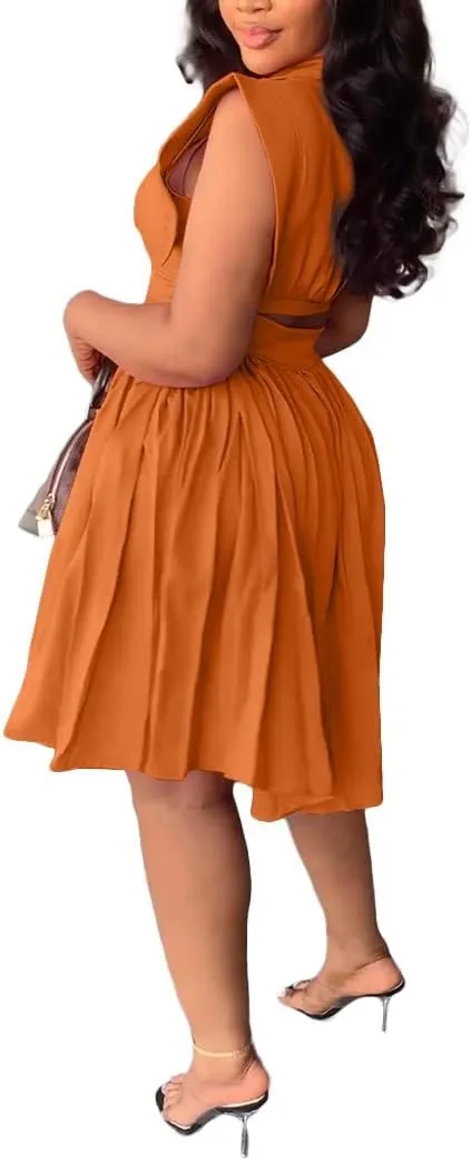 cu4eve Summer Swing Dress for Women Casual V Neck Sleeveless Smocked Wrap Midi Plus Size Cocktail Dresses Party