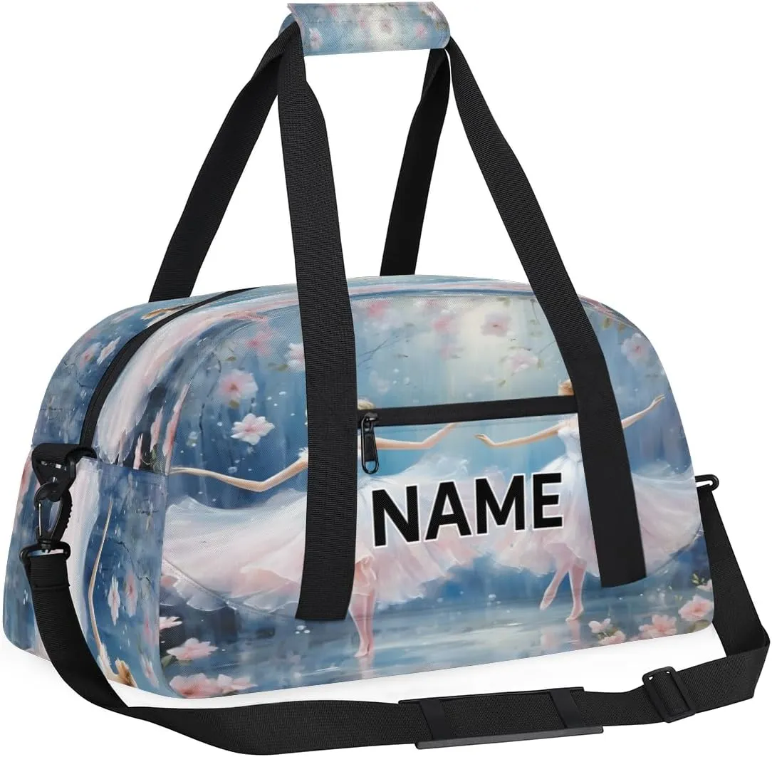 Custom Ballet Small Gym Bag 18 inch for Women Men Personalized Ballet Cute Little Ballerina Carry On Overnight Weekender Bag for Travel Work Dance Sport