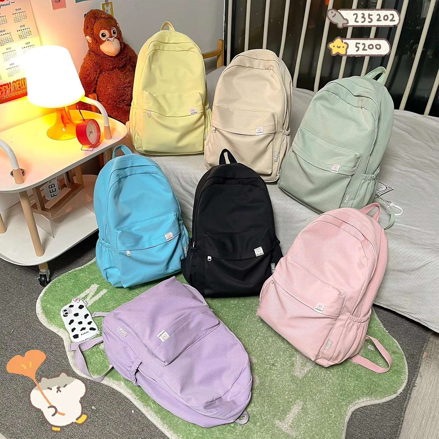 Cute Aesthetic Backpack Y2K Simple Solid Color Kawaii Backpacks Travel Laptop Backpack (Yellow)