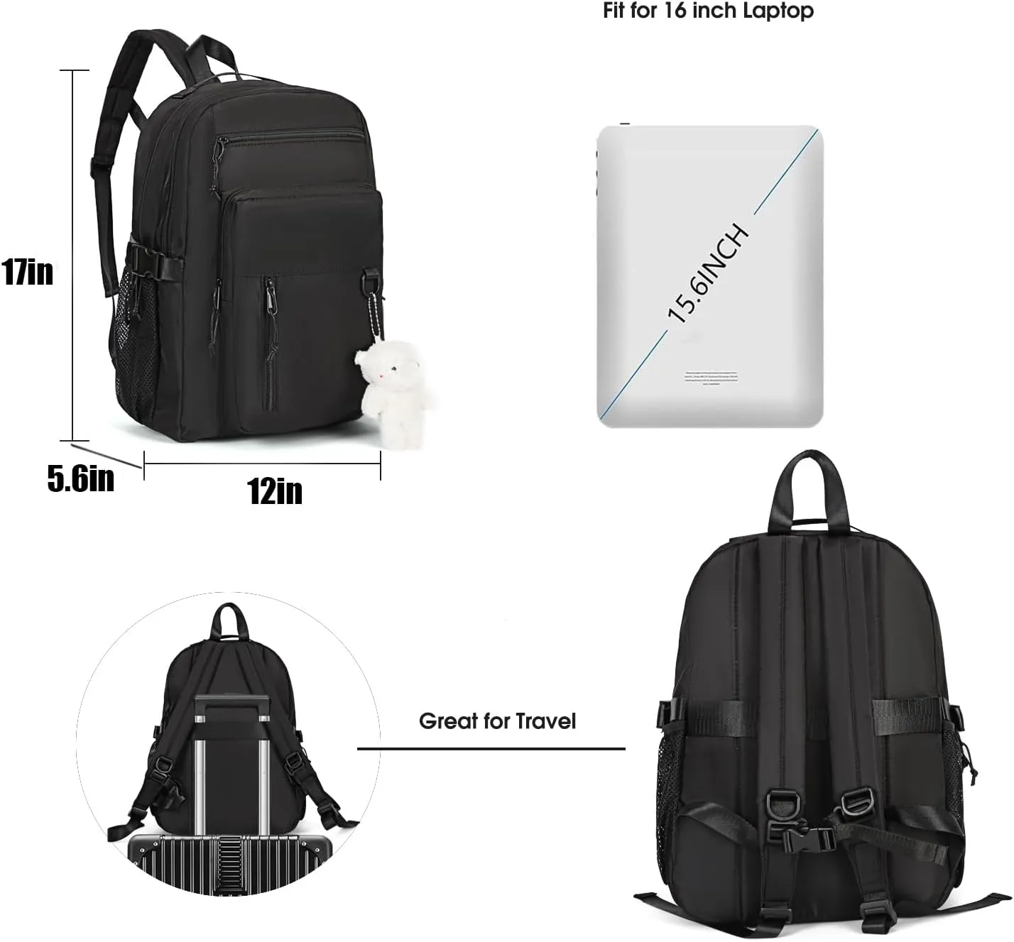 Cute Backpack for School Middle College, Aesthetic Backpack for Teens Girls Women, Kawaii Bookbag With Pins and Pendent (Grey)