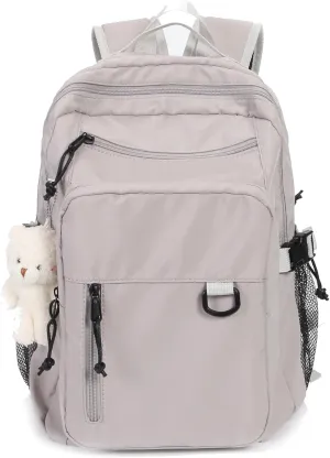 Cute Backpack for School Middle College, Aesthetic Backpack for Teens Girls Women, Kawaii Bookbag With Pins and Pendent (Grey)
