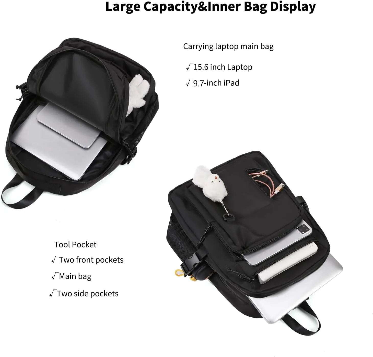 Cute Backpack for School Middle College, Aesthetic Backpack for Teens Girls Women, Kawaii Bookbag With Pins and Pendent (Grey)