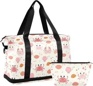 Cute Crab Sports Gym Bag with Waterproof Dry Wet Pocket, Travel Duffel Bag for Women MenWorkout Bag Fits Yoga, Swimming