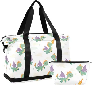Cute Fire Dragon Sports Gym Bag with Waterproof Dry Wet Pocket, Travel Duffel Bag for Women MenWorkout Bag Fits Yoga, Swimming