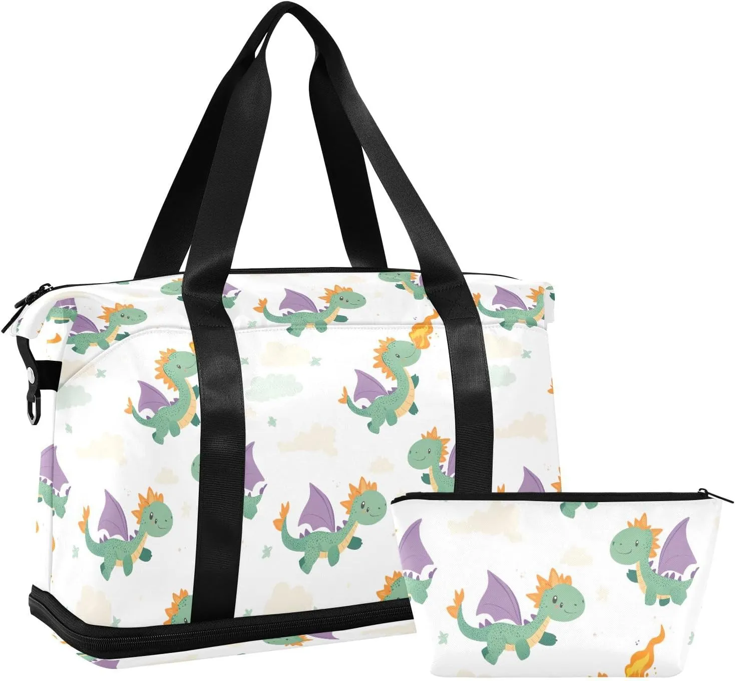 Cute Fire Dragon Sports Gym Bag with Waterproof Dry Wet Pocket, Travel Duffel Bag for Women MenWorkout Bag Fits Yoga, Swimming