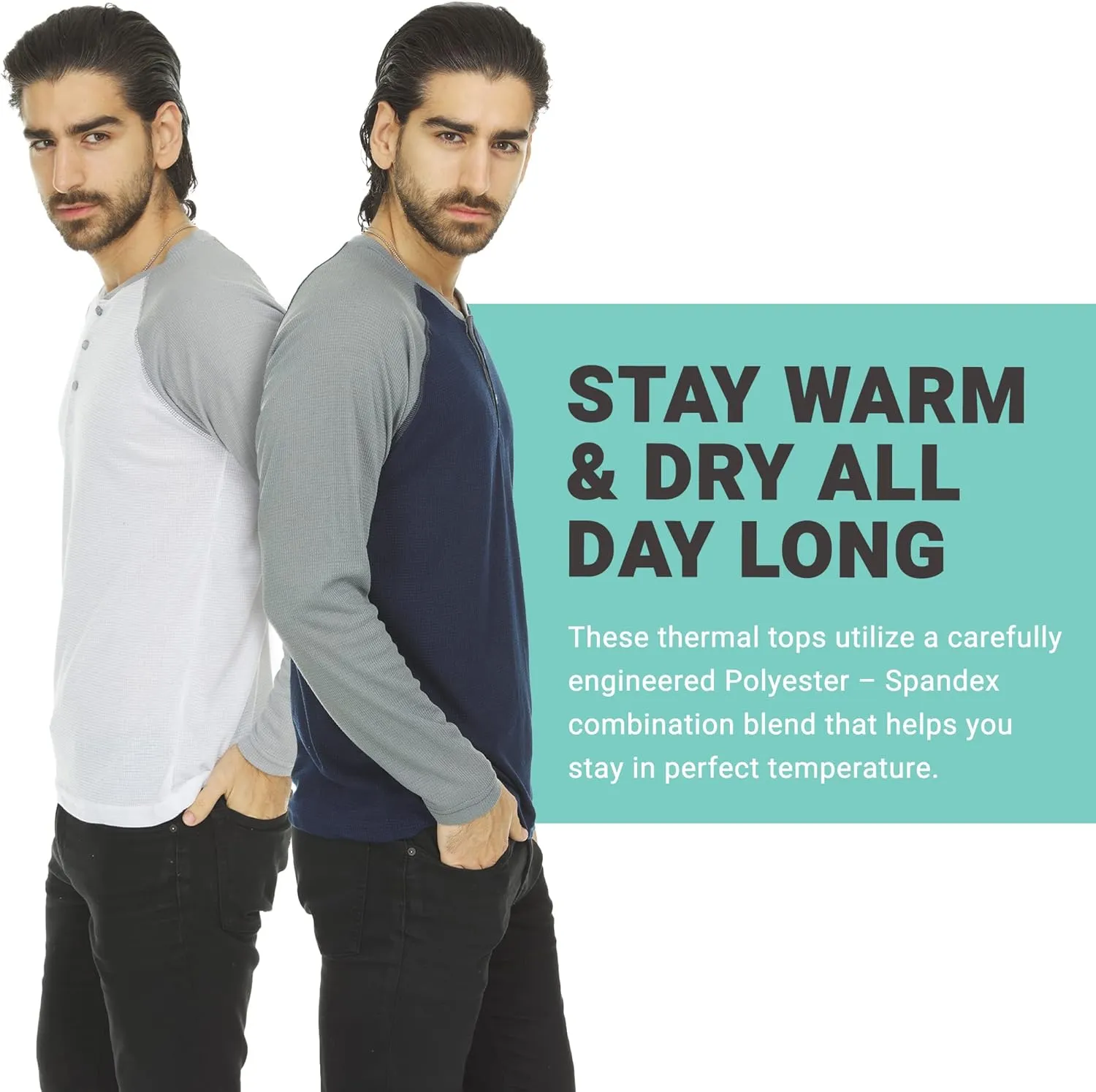DARESAY 3 Pack: Thermal Long Sleeve Tee Shirt for Men- Henley & Crew Long Sleeve Shirts for Men  Mens Long Sleeve T Shirts