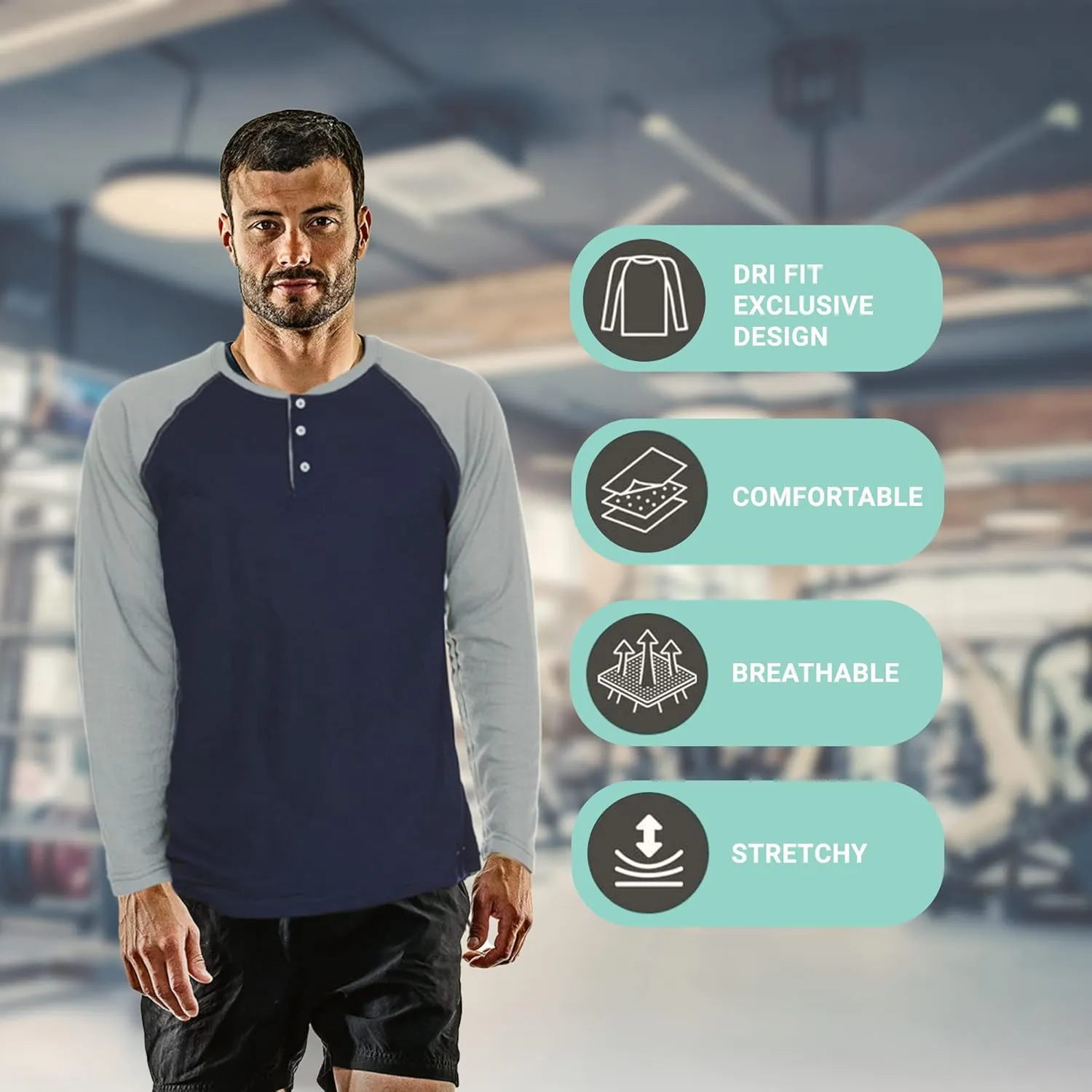 DARESAY 3 Pack: Thermal Long Sleeve Tee Shirt for Men- Henley & Crew Long Sleeve Shirts for Men  Mens Long Sleeve T Shirts