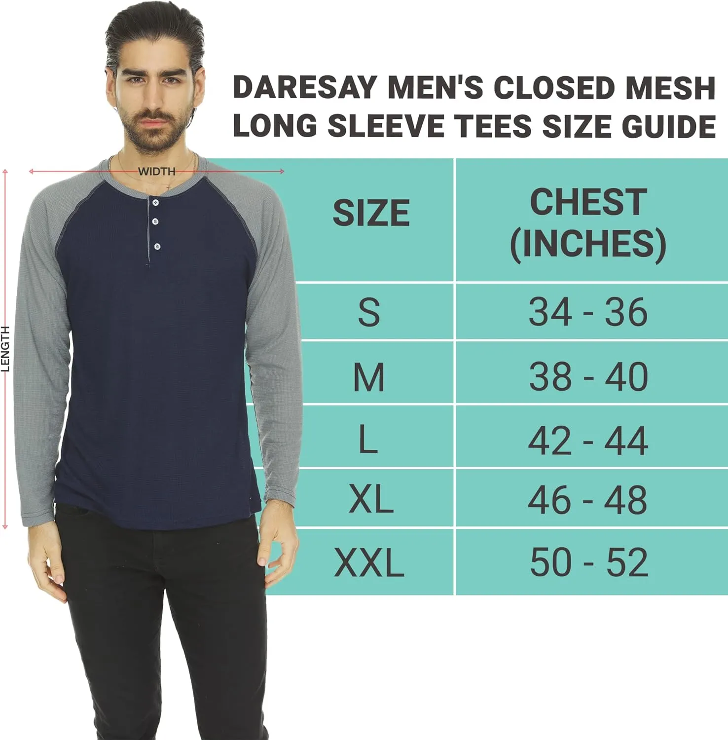 DARESAY 3 Pack: Thermal Long Sleeve Tee Shirt for Men- Henley & Crew Long Sleeve Shirts for Men  Mens Long Sleeve T Shirts