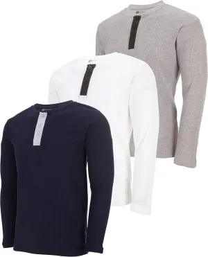 DARESAY 3 Pack: Thermal Long Sleeve Tee Shirt for Men- Henley & Crew Long Sleeve Shirts for Men  Mens Long Sleeve T Shirts