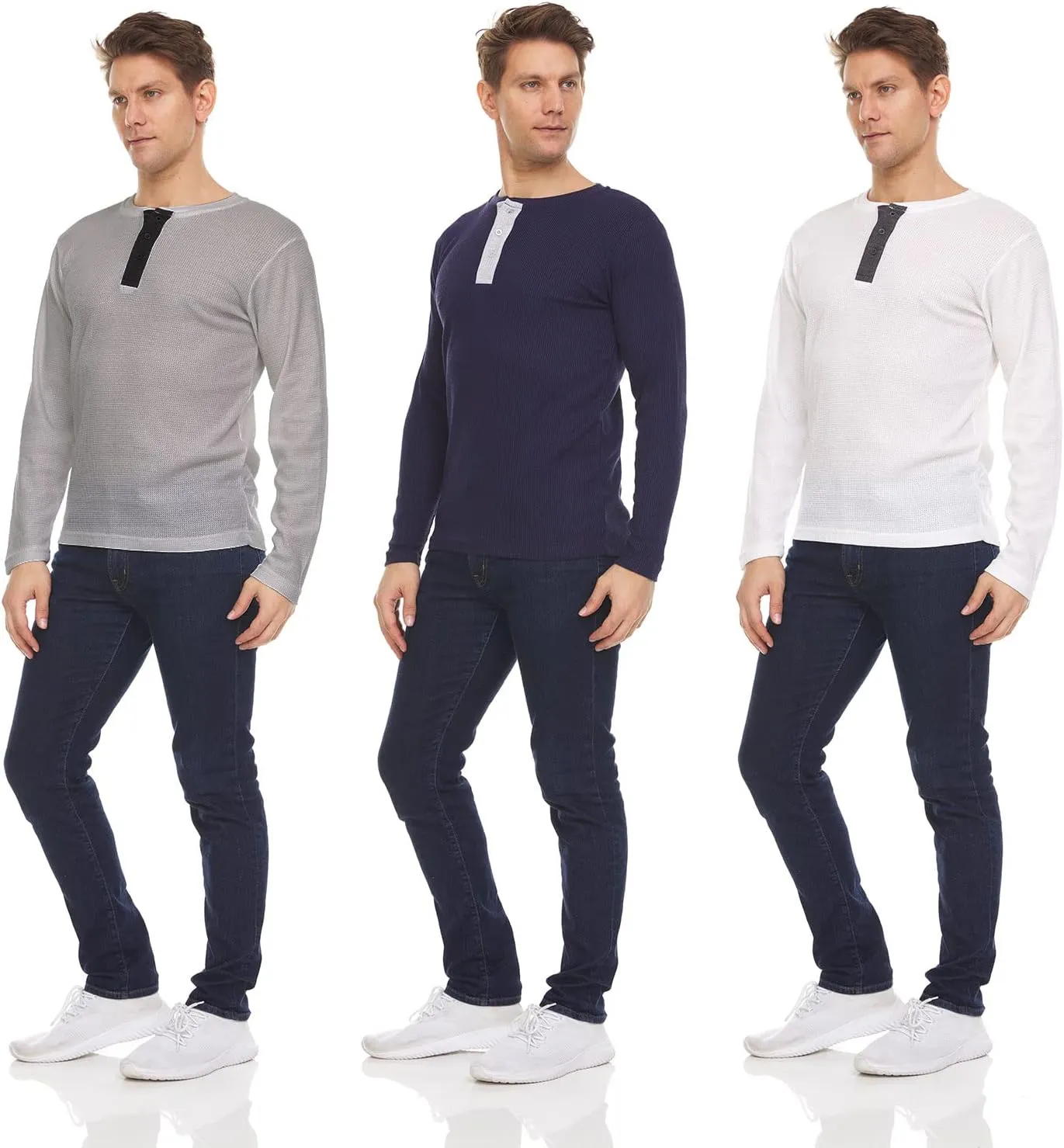 DARESAY 3 Pack: Thermal Long Sleeve Tee Shirt for Men- Henley & Crew Long Sleeve Shirts for Men  Mens Long Sleeve T Shirts