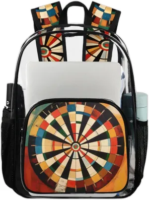 Dart Vintage Heavy Duty Clear Backpack Darts Large See Through Backpacks PVC Transparent Backpack Clear Bag for Women Men Security Stadium Work Travel Events Concert