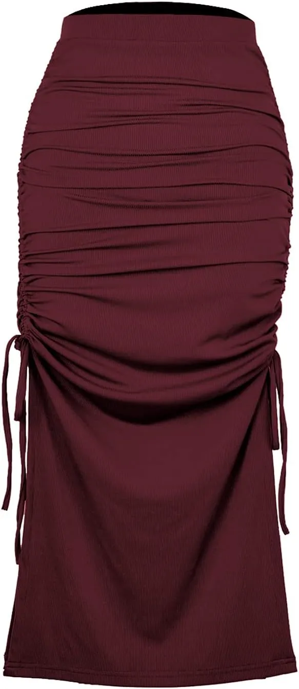 Daysskk Womens Skirts Midi Length Sweater Knit Skirt with Slit for Casual and & Work