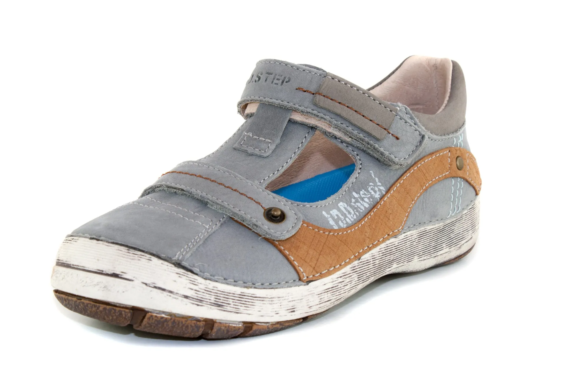 D.D. Step big kid double strap boy sandals/open shoes grey with brown wave size US 13-4