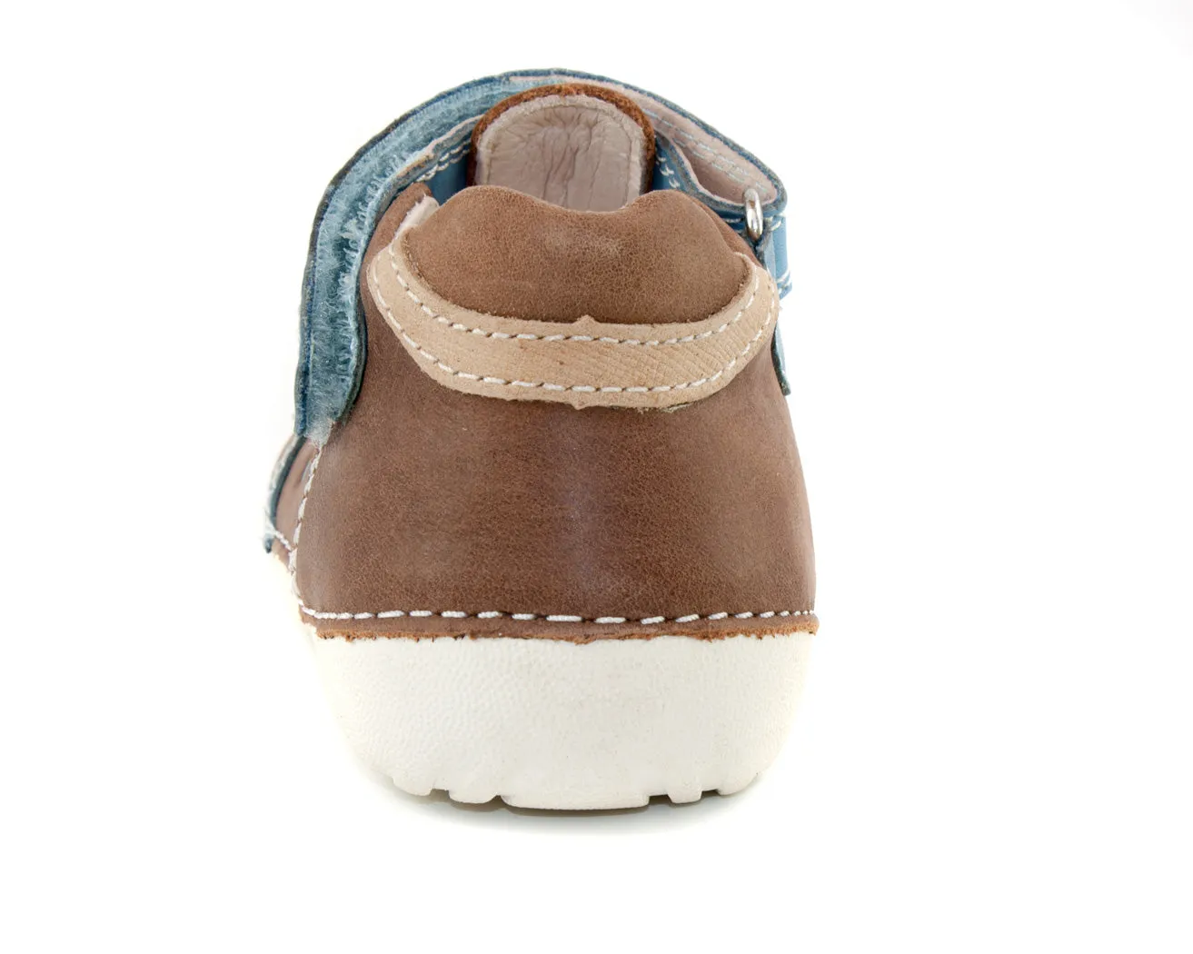 D.D. Step toddler single strap boy sandals/open shoes brown with blue details size US 4-8