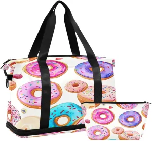 Donut Sports Gym Bag with Waterproof Dry Wet Pocket, Travel Duffel Bag for Women MenWorkout Bag Fits Yoga, Swimming