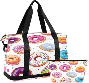 Donuts Design Sports Gym Bag with Waterproof Dry Wet Pocket, Travel Duffel Bag for Women MenWorkout Bag Fits Yoga, Swimming